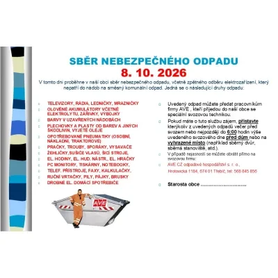 Svoz nebezpečného odpadu 8.10.2026